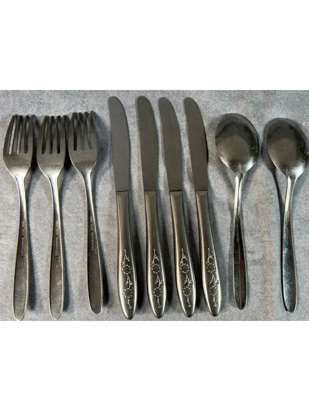 Wood Dale Stainless Steel Flatware Set, 3 Fork, 4 Knife, 2 spoon Floral Design